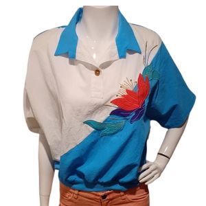 Vintage 80's Color Block Collared Blouse